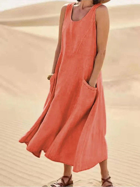 Maxi Abito in Lino - Chic Estivo con Tasche Comode