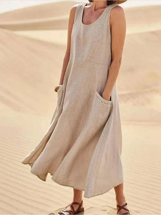 Maxi Abito in Lino - Chic Estivo con Tasche Comode